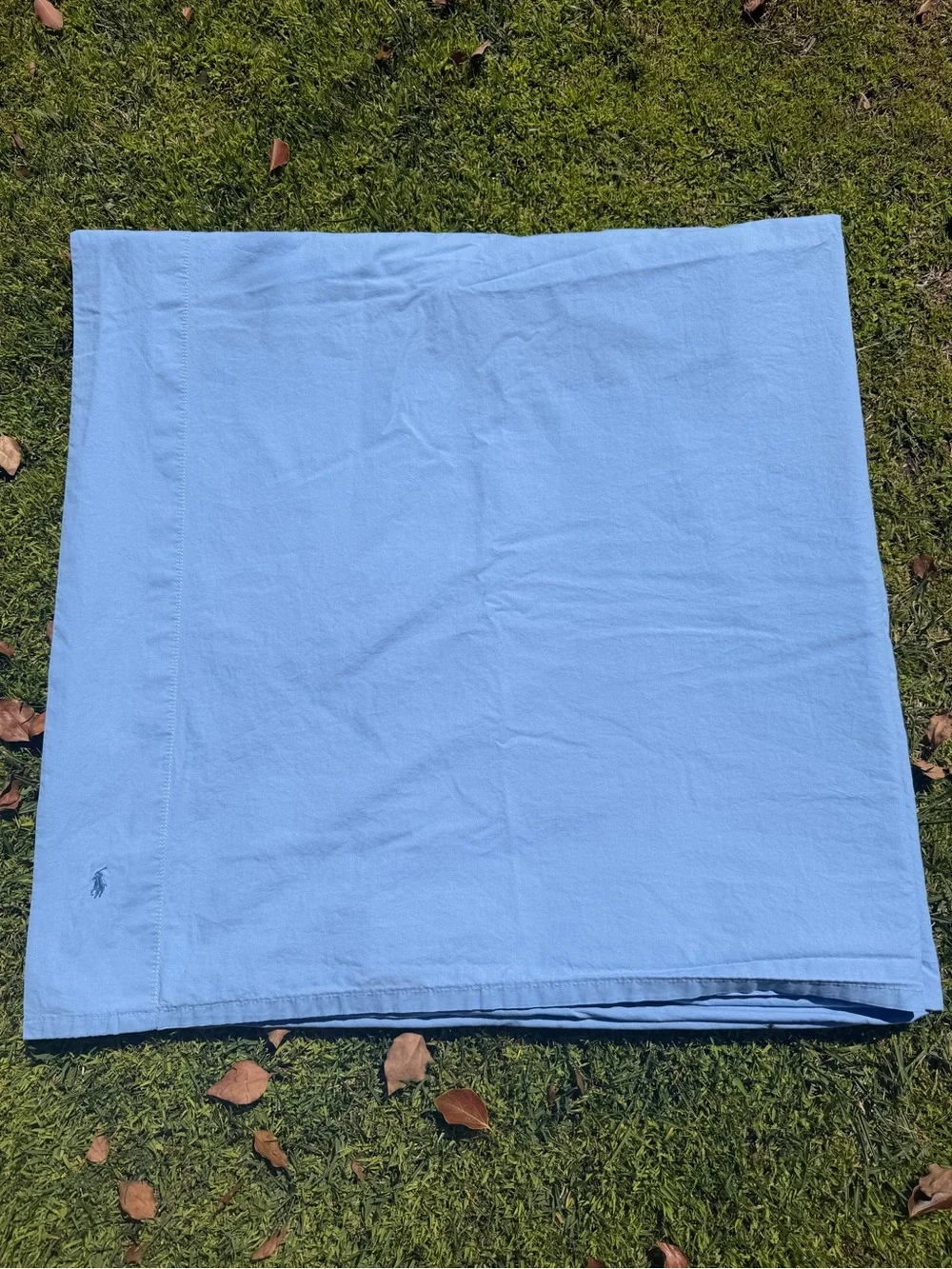 VTG Ralph Lauren Home The Polo Sheet Embroidered Pony King Flat Sheet Blue GUC
